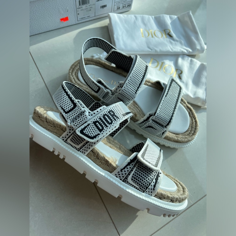 CHRISTIAN DIOR Dior-Act Technical Fabric Rope Dad Flat Sandals Shoes White NEW